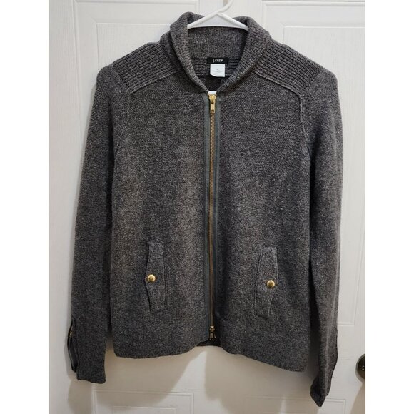J Crew Women's Size S Full Zip Cardigan Sweater Gray Merino Wool Metallic 32804 - Picture 1 of 11